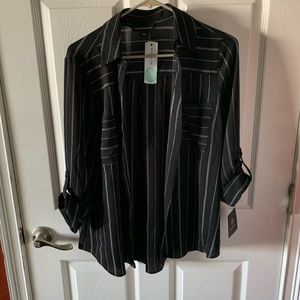 Button down black with white stripes blouse